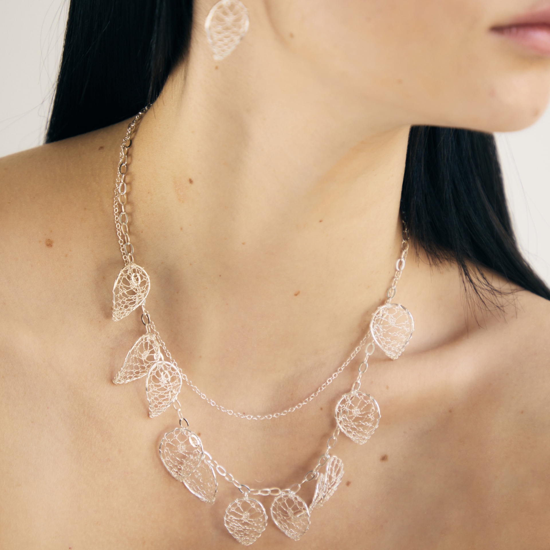 Torchon Lace Falling Leaves Necklace