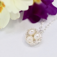 Silver crocheted Easter nest necklace